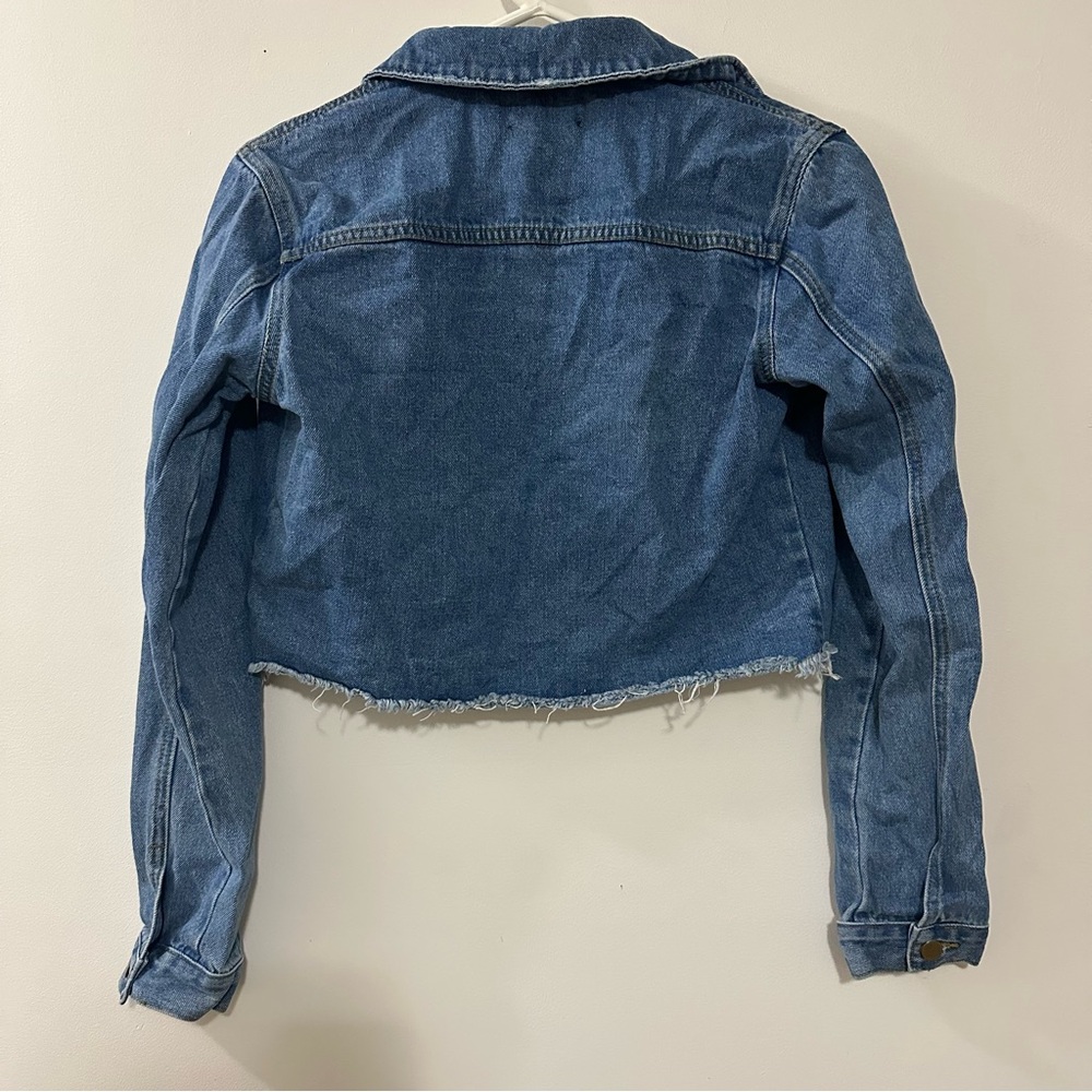 PrettyLittleThing Mid Wash Cropped Denim Jean Jacket Blue‎ NEW US 6 Size Small - Picture 5 of 6